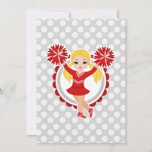 Red Cheerleader - Blonde Girls Cheer Birthday Kaart (Achterkant)
