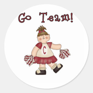 Red Cheerleader Go Team Ronde Sticker