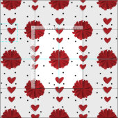 Red Cheerleader Pom Poms & Hearts Pattern Stof (Delen)