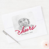 Red Cheers Calligraphy Script Modern Photo Holiday Vierkante Sticker (Envelop)