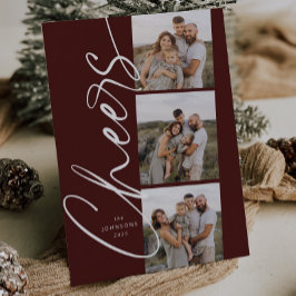 Red Cheers Minimal Modern Elegant Kerstscript Feestdagenkaart