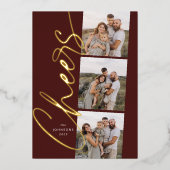 Red Cheers Minimal Modern Elegant Kerstscript Folie Feestdagenkaart (Voorkant)