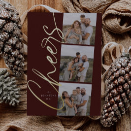 Red Cheers Minimal Modern Elegant Kerstscript Folie Feestdagenkaart