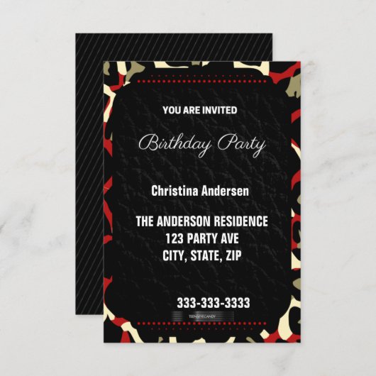 Red Cheetah Birthday Kaart (Voorkant / Achterkant)