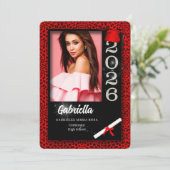 Red Cheetah Print Class van 2025 Afstuderen Invita Kaart (Staand voorkant)