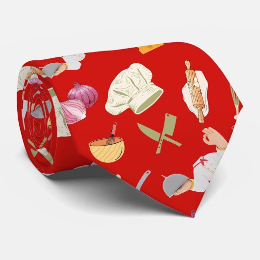 Red Chef Theme Pattern Stropdas (Opgerold)