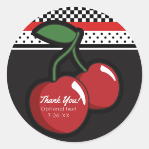 Red Cherries Black Custom Retro Party Favor Ronde Sticker