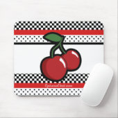 Red Cherries Black White Red Retro gepersonaliseer Muismat (Met muis)