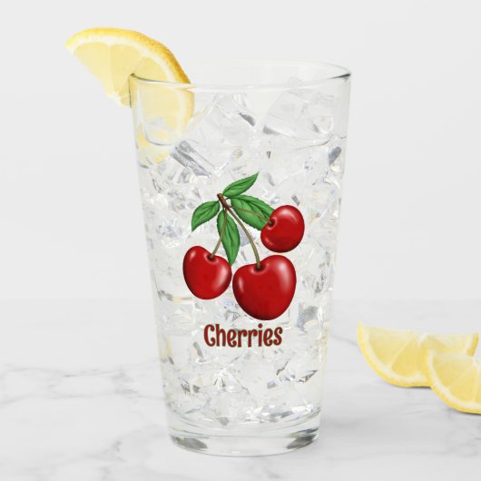 Red Cherries Cluster Design gepersonaliseerd Glas (Voorkant ijs)
