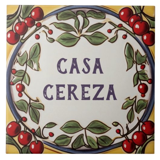 Red Cherries Custom House Naam Bord Plaqueteken Tegeltje (Voorkant)