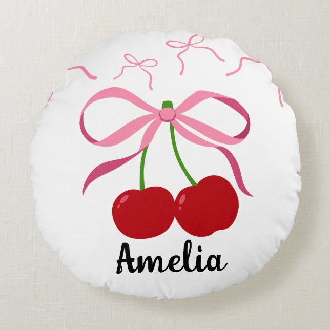 Red Cherries fruit pattern  Rond Kussen (Voorkant)