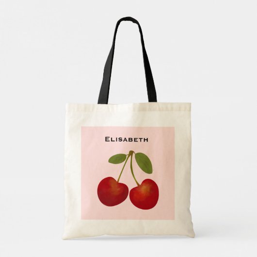 Red Cherries Fruit Personalize Name Canvas tas (Achterkant)