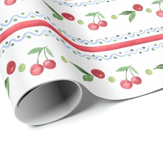 Red Cherries Fruit Waterverf Cadeaupapier (Rol Hoek)