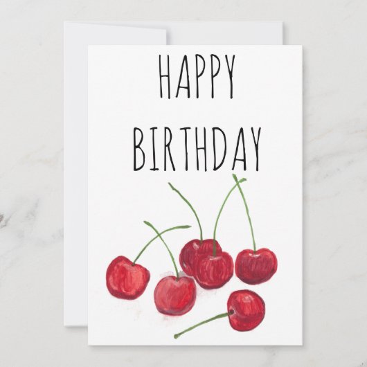 Red Cherries Fruit Waterverf Sweet Happy Birthday Kaart (Voorkant)