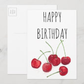 Red Cherries Fruit Waterverf Sweet Happy Birthday Kaart (Voorkant / Achterkant)