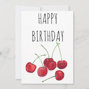 Red Cherries Fruit Waterverf Sweet Happy Birthday Kaart