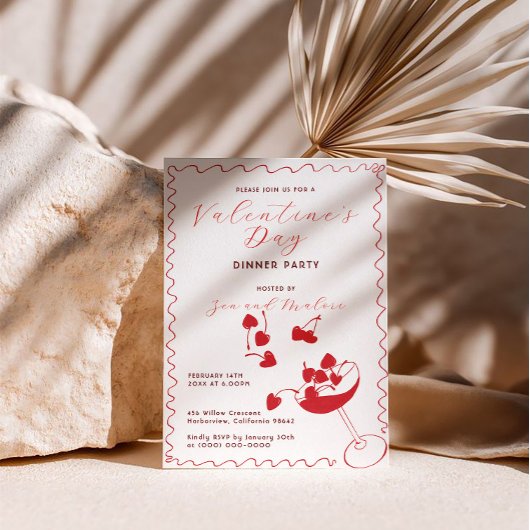 Red Cherries in Martini – Valentine’s Day Party Kaart