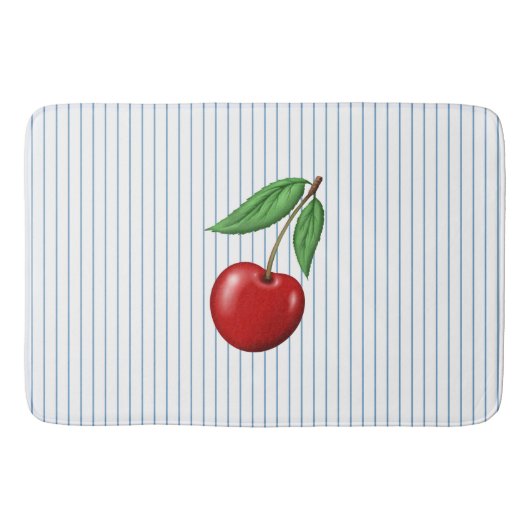 Red Cherries on Blue Stripes Pattern Badmat (Voorkant)