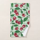 Red cherries on light green gingham bad handdoek (Handdoek)