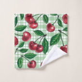 Red cherries on light green gingham bad handdoek (Wasdoekje)