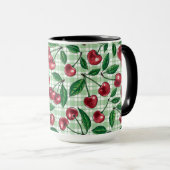 Red cherries on light green gingham mok (Voorkant rechts)