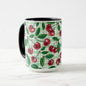 Red cherries on light green gingham mok (Voorkant links)