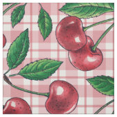 Red cherries on pink gingham stof (Swatch)