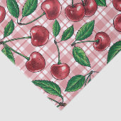 Red cherries on pink gingham tissuepapier (Detail)