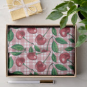 Red cherries on pink gingham tissuepapier (Geschenk)