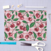 Red cherries on pink gingham tissuepapier (Craft)