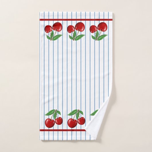 Red Cherries op Blue Stripes Graphic Pattern Bad Handdoek (Handdoek)