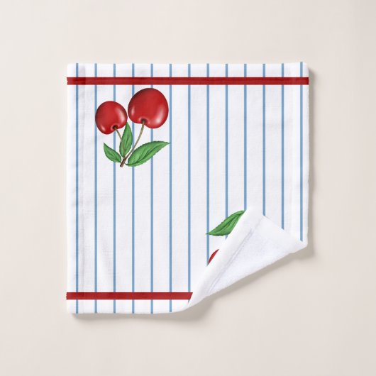 Red Cherries op Blue Stripes Graphic Pattern Bad Handdoek (Wasdoekje)