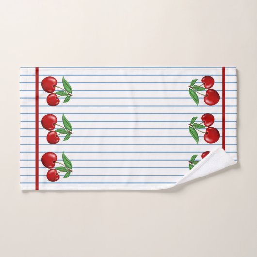 Red Cherries op Blue Stripes Graphic Pattern Bad Handdoek (Handdoek)