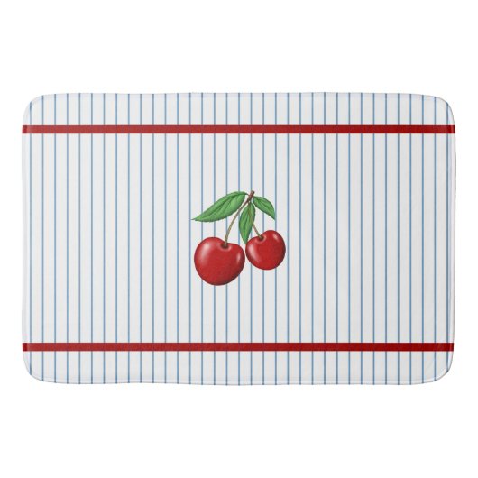 Red Cherries op Blue Stripes Graphic Pattern Badmat (Voorkant)