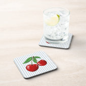 Red Cherries op Blue Stripes Graphic Pattern Bier Onderzetter (Rechterzijde)