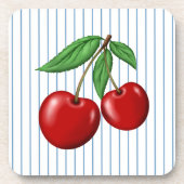 Red Cherries op Blue Stripes Graphic Pattern Bier Onderzetter (Voorkant)