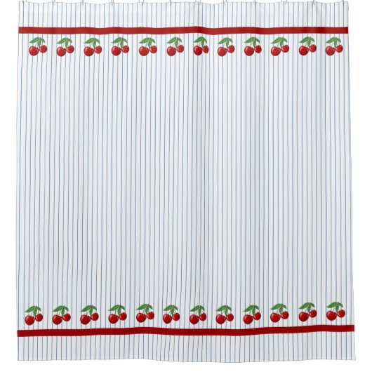 Red Cherries op Blue Stripes Graphic Pattern Douchegordijn (Voorkant)