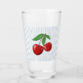 Red Cherries op Blue Stripes Graphic Pattern Glas (Achterkant)