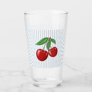 Red Cherries op Blue Stripes Graphic Pattern Glas