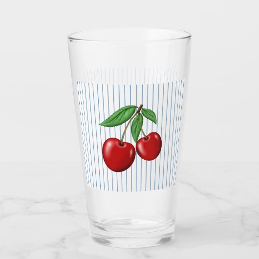 Red Cherries op Blue Stripes Graphic Pattern Glas (Achterkant)