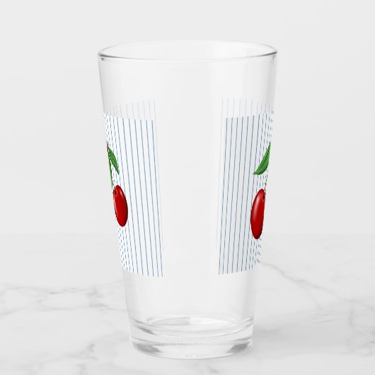 Red Cherries op Blue Stripes Graphic Pattern Glas (Links)