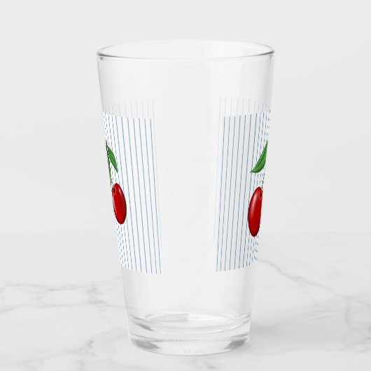 Red Cherries op Blue Stripes Graphic Pattern Glas (Rechts)