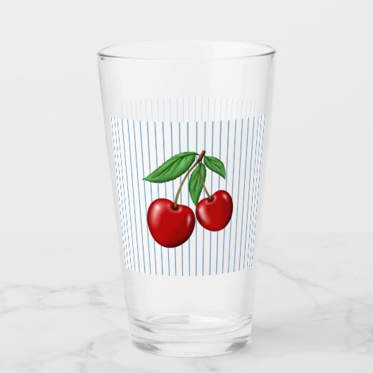 Red Cherries op Blue Stripes Graphic Pattern Glas (Voorkant)
