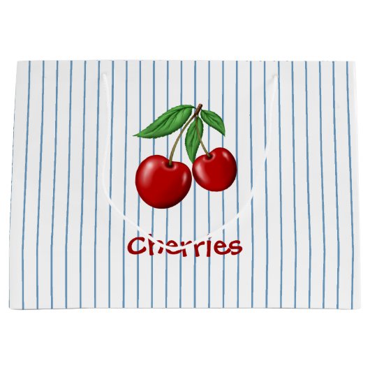Red Cherries op Blue Stripes Graphic Pattern Groot Cadeauzakje (Voorkant)