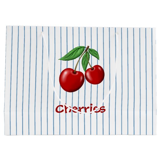 Red Cherries op Blue Stripes Graphic Pattern Groot Cadeauzakje (Achterkant)