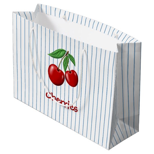 Red Cherries op Blue Stripes Graphic Pattern Groot Cadeauzakje (Achterkant Gekanteld)