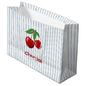 Red Cherries op Blue Stripes Graphic Pattern Groot Cadeauzakje (Voorkant Gekanteld)