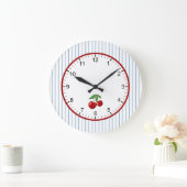 Red Cherries op Blue Stripes Graphic Pattern Grote Klok (Huis)