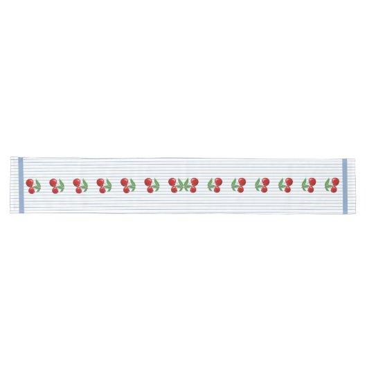 Red Cherries op Blue Stripes Graphic Pattern Lange Tafelloper (Horizontaal)