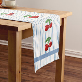 Red Cherries op Blue Stripes Graphic Pattern Lange Tafelloper